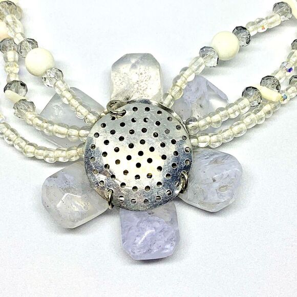 Crystal Quartz Healing Creativity White Flower Necklace Heavy 18in Chain Bridal - Picture 6 of 7
